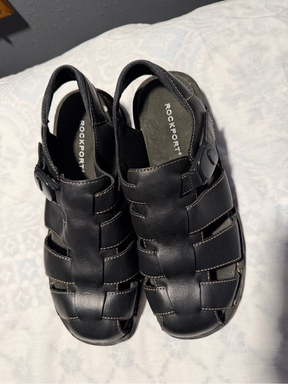 Rockport Men’s Black Leather Fisherman-Style Sandals size 12W